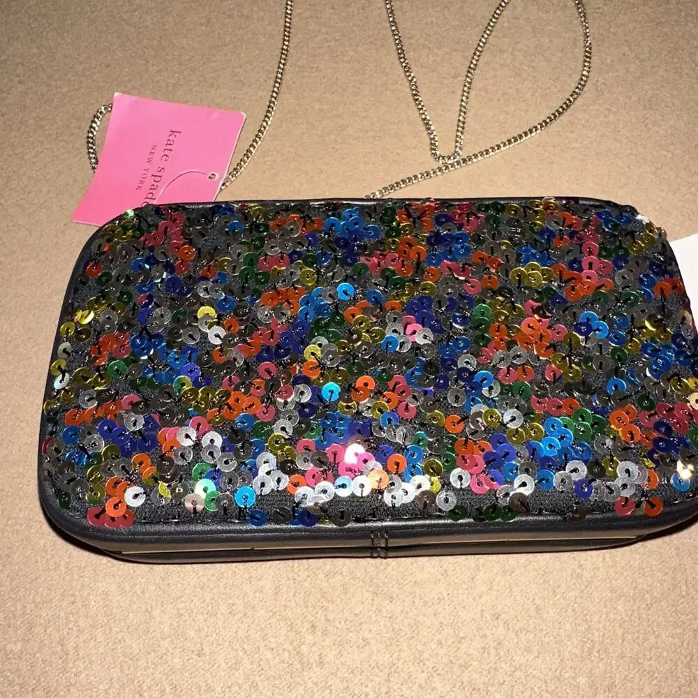 Kate Spade Tonight Sequins Embellished Leather Crossbody Clutch NWT PXR00277 FS